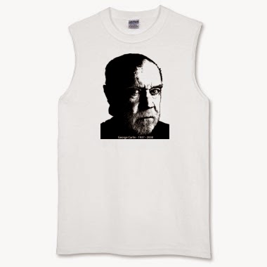 A sleeveless shirt with a stark black-and-white portrait of George Carlin, 1937–2008