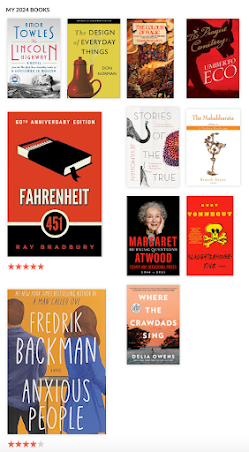 My 2024 reading: twelve covers including Fahrenheit 451, Anxious People and Burning Questions