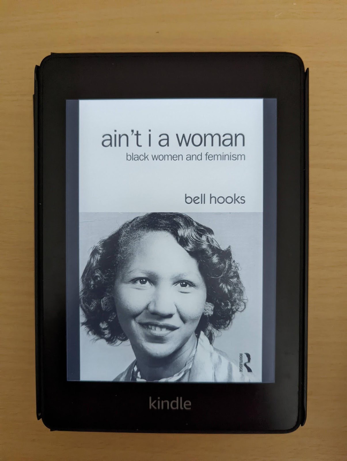 Ain’t I a Woman by bell hooks, open on a Kindle